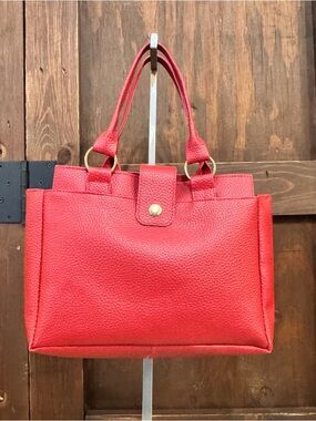 Classic Red Pebbled Tote with Gold Accents